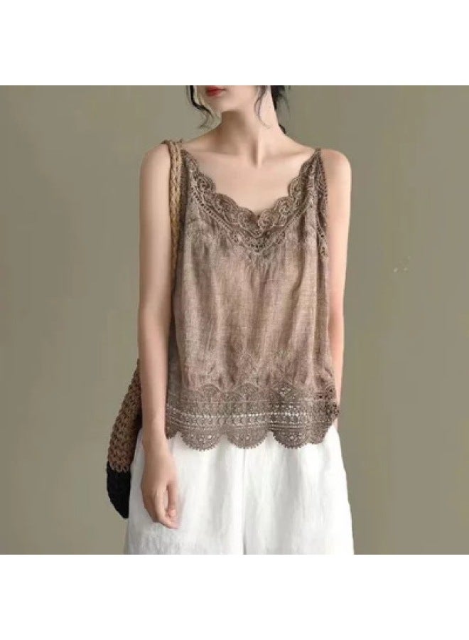 French Sweet Lace Crochet Hollow Camisole Summer New Loose Slimming Inner And Outer Top