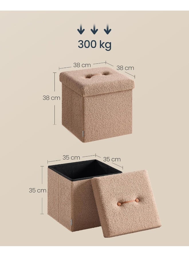 SONGMICS HOME صندوق تخزين قابل للطي 38 × 38 × 38 سم، مقعد تخزين، يتحمل حتى 300 كجم، لغرفة المعيشة، غرفة النوم، المدخل، خشب MDF بني جملي - Image 3
