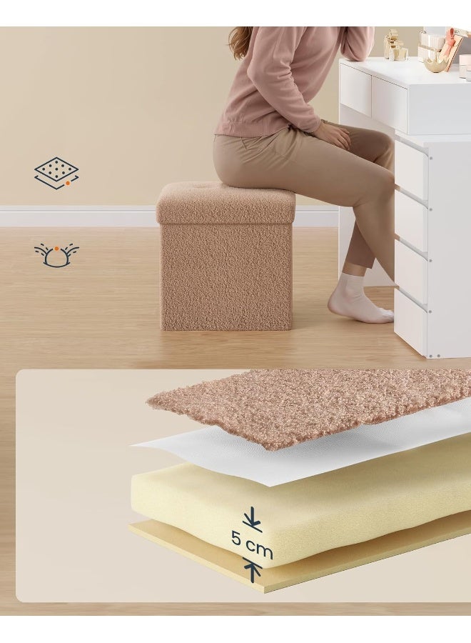 SONGMICS HOME صندوق تخزين قابل للطي 38 × 38 × 38 سم، مقعد تخزين، يتحمل حتى 300 كجم، لغرفة المعيشة، غرفة النوم، المدخل، خشب MDF بني جملي - Image 4