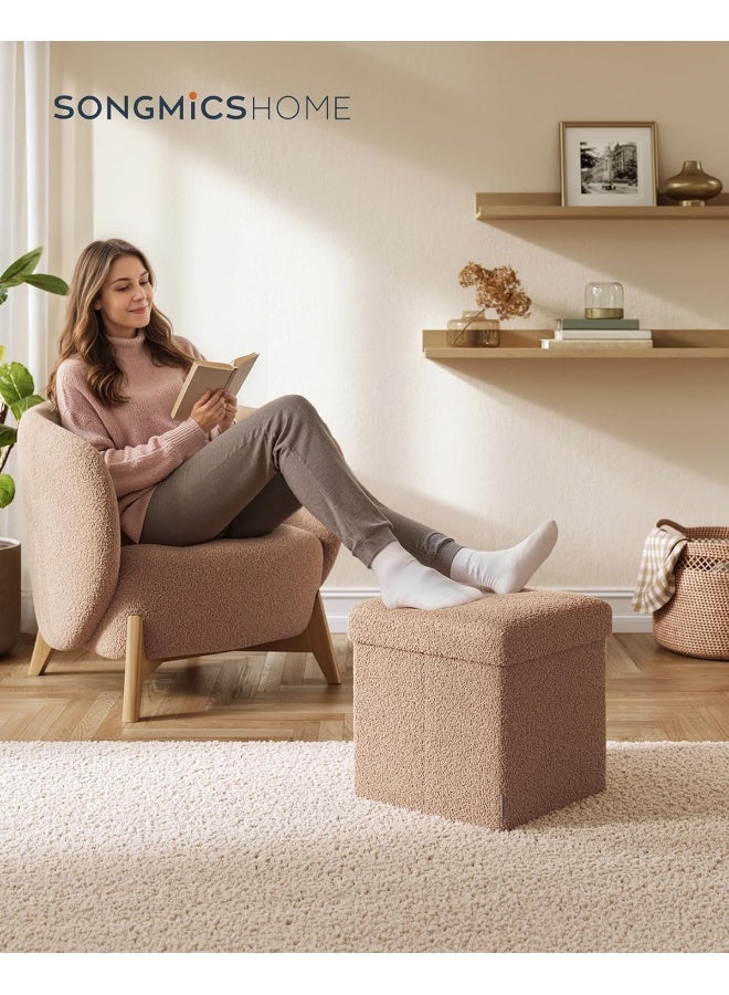 SONGMICS HOME صندوق تخزين قابل للطي 38 × 38 × 38 سم، مقعد تخزين، يتحمل حتى 300 كجم، لغرفة المعيشة، غرفة النوم، المدخل، خشب MDF بني جملي - Image 2