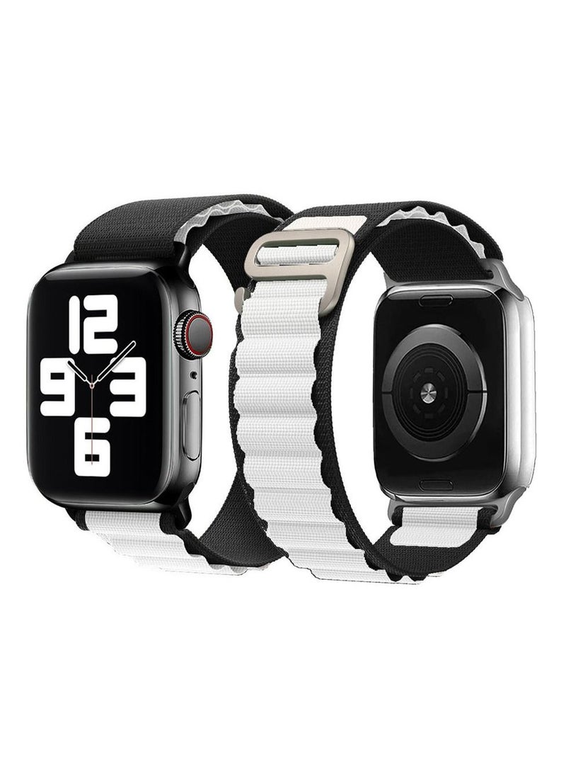 CATANES - Apple Watch Band Alpine Loop Band 38mm 40mm 41mm Women Men Adjustable with Metal G-Hook Strap for iWatch Series 7/SE/6/5/4/3/2/1 Black White - Image 1