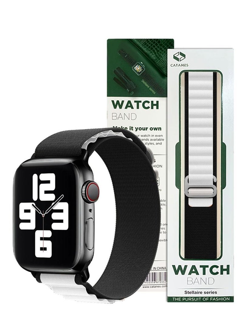 CATANES - Apple Watch Band Alpine Loop Band 38mm 40mm 41mm Women Men Adjustable with Metal G-Hook Strap for iWatch Series 7/SE/6/5/4/3/2/1 Black White - Image 1