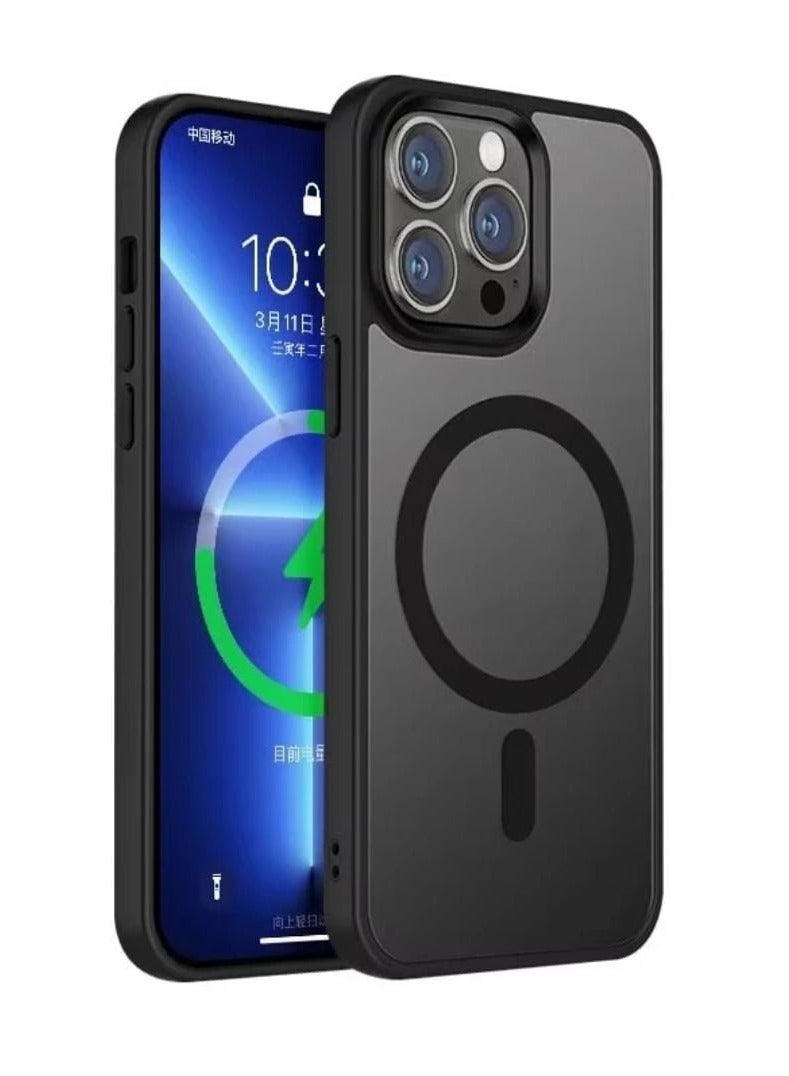 Magnetic Case for iPhone 16 Pro Max (Shockproof & Slim) Clear Hard Back Cover with Protection (Black) - Image 1