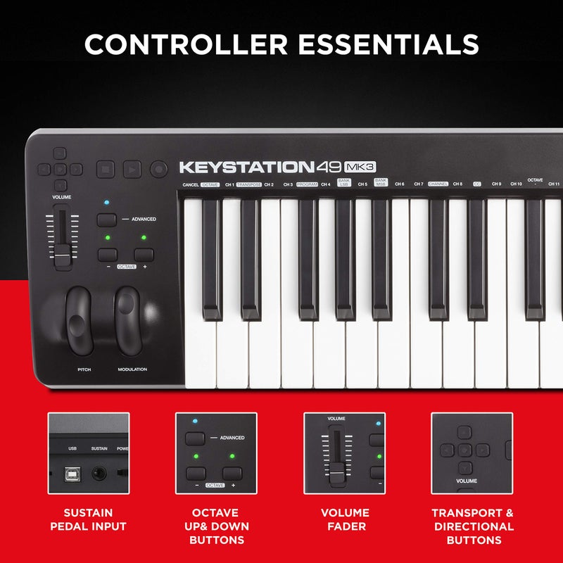 M-AUDIO Keystation 49 MK3 - لوحة مفاتيح USB MIDI تحكم بـ 49 مفتاح مع أزرار قابلة للتخصيص، وعجلات نغمة وتعديل، وبرامج متضمنة - Image 3