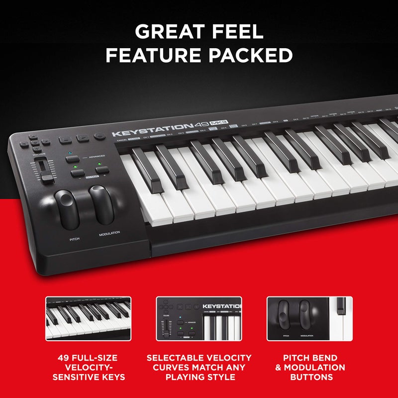 M-AUDIO Keystation 49 MK3 - لوحة مفاتيح USB MIDI تحكم بـ 49 مفتاح مع أزرار قابلة للتخصيص، وعجلات نغمة وتعديل، وبرامج متضمنة - Image 2