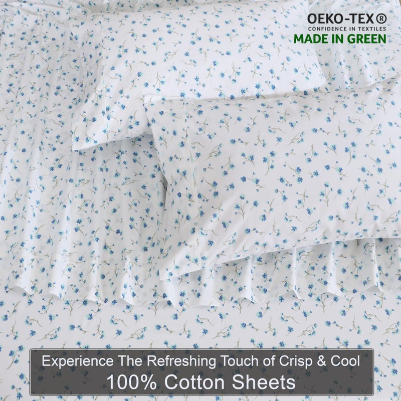 ZOYER 100% Cotton Sheets â€“ Queen Size Percale Bedding, Cooling & Breathable, Durable with a Crisp, Soft & Comfortable Feel, 16" Deep Pocket, 4-Piece Set, La Laa Flower - Image 4