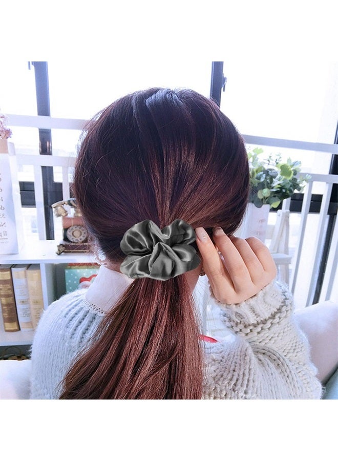 Sufermoe 6 Pcs Satin Silk Hair Scrunchies Soft Hair Ties Fashion Hair Bands Hair Bow Ropes Hair Elastic Bracelet Ponytail Holders Hair Accessories for Women and Girls (4.5 Inch, Dark Grey) - Image 2