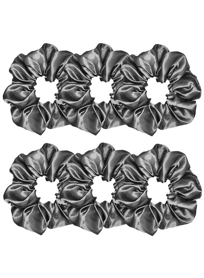 Sufermoe 6 Pcs Satin Silk Hair Scrunchies Soft Hair Ties Fashion Hair Bands Hair Bow Ropes Hair Elastic Bracelet Ponytail Holders Hair Accessories for Women and Girls (4.5 Inch, Dark Grey) - Image 1