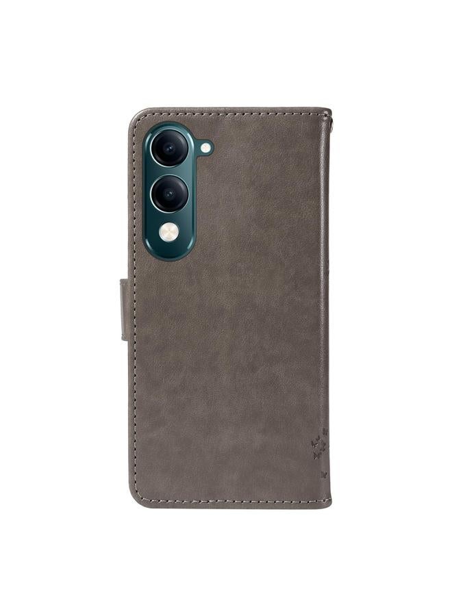 erorex Case For vivo Y29S 5G / Y04 Tree & Cat Embossed Pattern Flip Leather Phone Case - Image 3