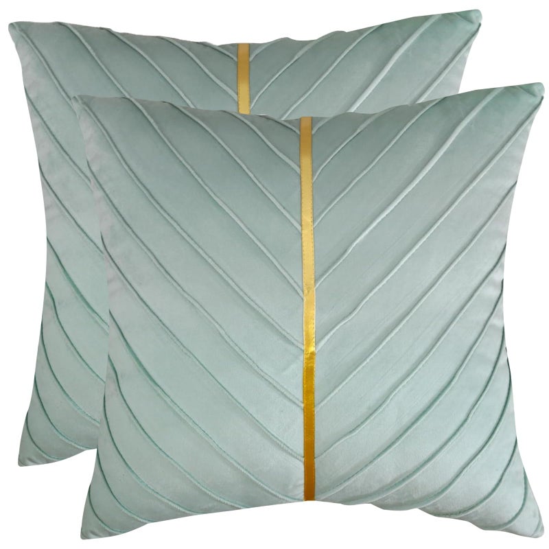 Tosleo Tosleo Mint Green Velvet Throw Pillow Covers 18 x 18 inch Pack of 2 with Gold Leather Emerald Green Spring Decorative Couch Pillowcases Luxury Modern Pillow Cases for Living Room Bedroom Sofa Cushion