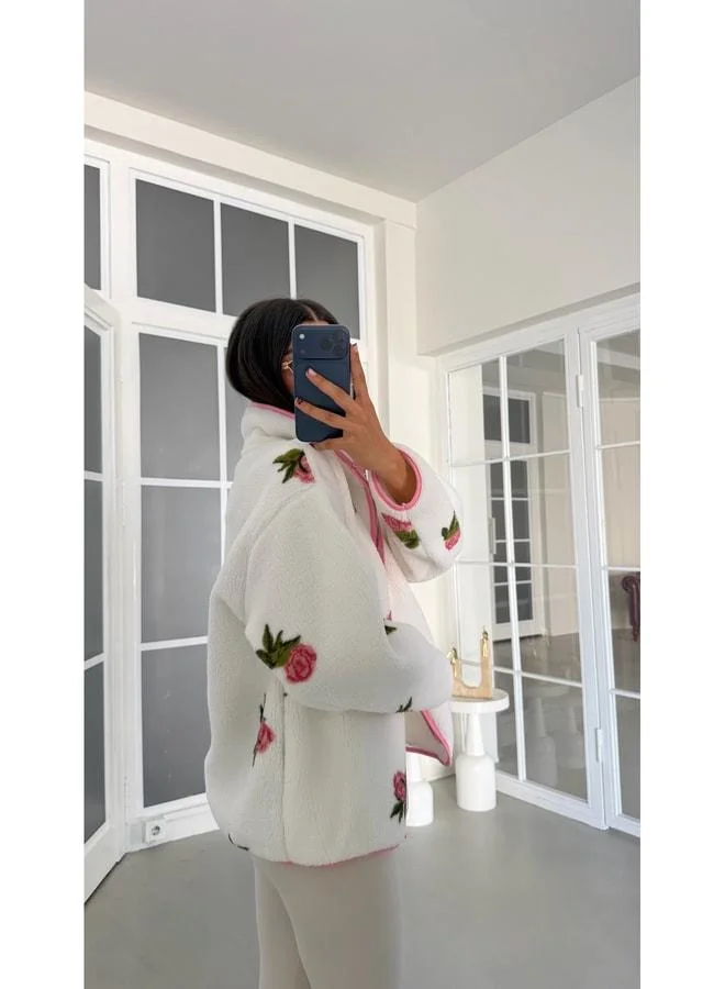 Gaus  Pink Rose Patterned Zippered Polar Sweatshirt GAUS-01916 GAUS-01926. for Women | Best Price UAE