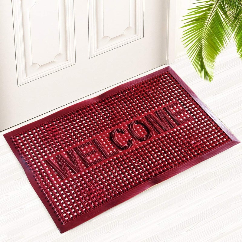Purav Light Anti-Slip PVC Rubber Welcome Door Mat for Home Outdoor Entrance Mats, 16x24 Inch, Red, Pack of 1 - Image 1