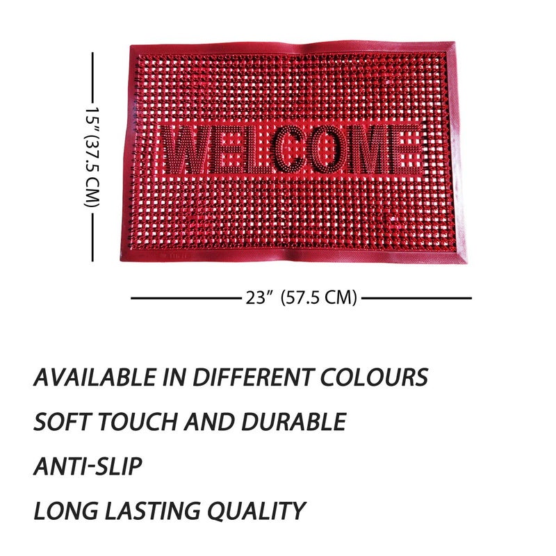 Purav Light Anti-Slip PVC Rubber Welcome Door Mat for Home Outdoor Entrance Mats, 16x24 Inch, Red, Pack of 1 - Image 2