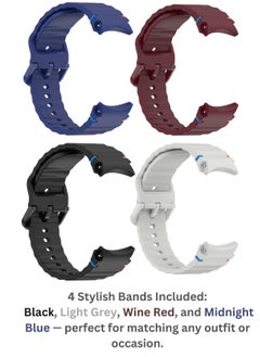 SARAOONT 4 Pack Silicone Watch Bands Compatible with Galaxy Watch 7 6 5 4 FE and Classic Models 20mm Soft Sport Strap for Men and Women Black Grey Blue Red  - Image 2