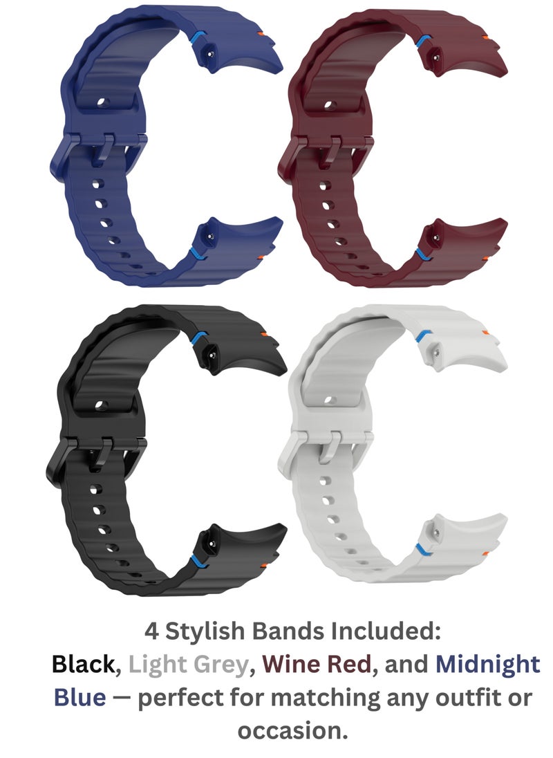 ساراونت - مجموعة من 4 أحزمة ساعة سيليكون متوافقة مع ساعة Galaxy Watch 7 6 5 4 FE والموديلات الكلاسيكية، حزام رياضي ناعم 20 مم للرجال والنساء، أسود رمادي أزرق أحمر - Image 1