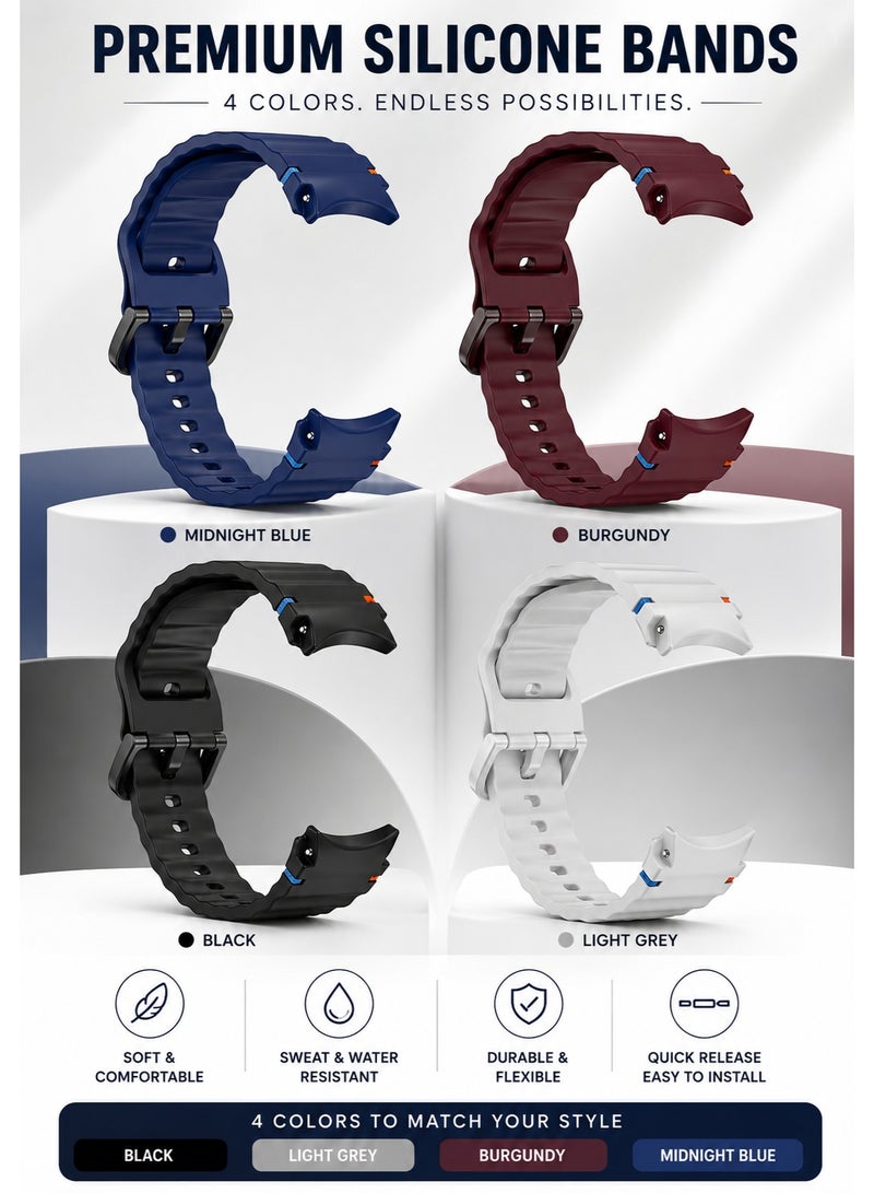 ساراونت مجموعة من 4 أحزمة ساعة سيليكون متوافقة مع ساعة Galaxy Watch 7 6 5 4 FE والموديلات الكلاسيكية، حزام رياضي ناعم 20 مم للرجال والنساء، أسود رمادي أزرق أحمر - Image 2
