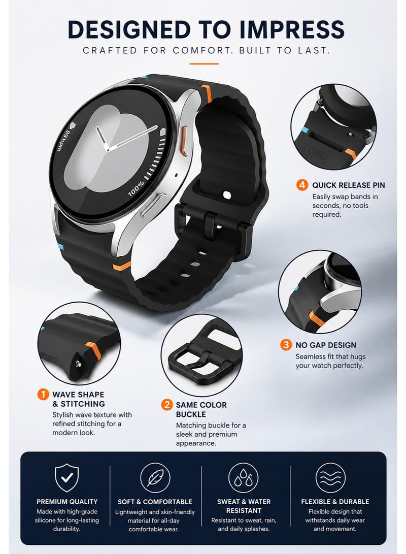 ساراونت مجموعة من 4 أحزمة ساعة سيليكون متوافقة مع ساعة Galaxy Watch 7 6 5 4 FE والموديلات الكلاسيكية، حزام رياضي ناعم 20 مم للرجال والنساء، أسود رمادي أزرق أحمر - Image 5