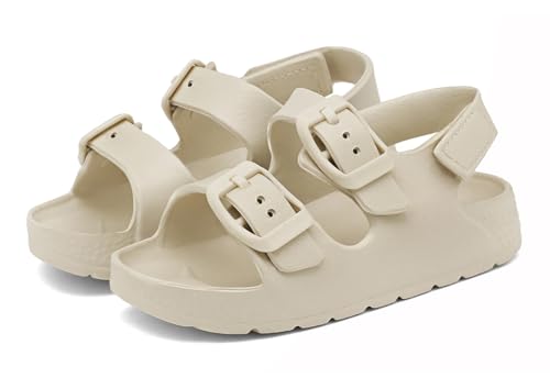 INMINPIN Toddler Boys Girls Buckle Sandals Comfort Open Toe Sandal with Adjustable Back Strap, Beige, 9 Toddler - Image 5