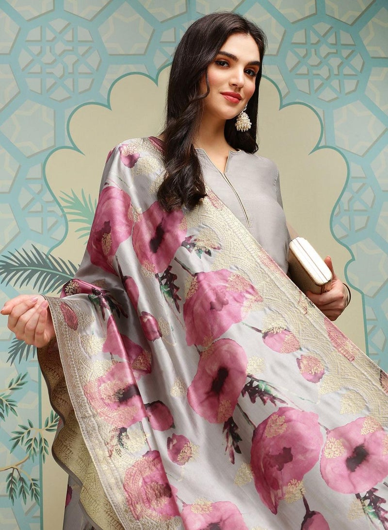 ISHIN Women'S Grey Polyester Blend Self Design Full Length Palazzo Kurta Set - Image 3