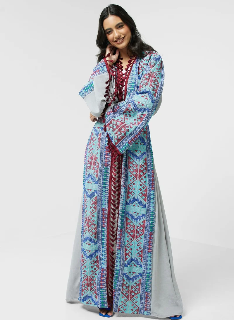 hayas closet Embroidered Belted Abaya