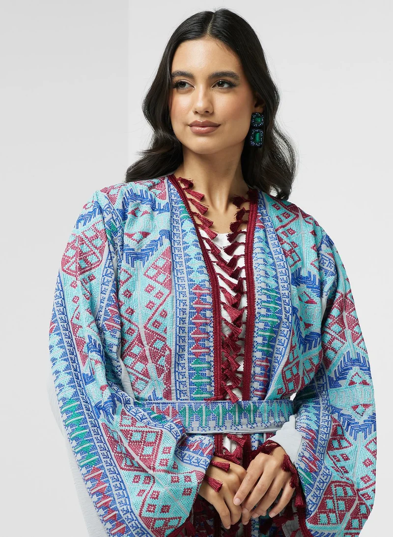 hayas closet Embroidered Belted Abaya