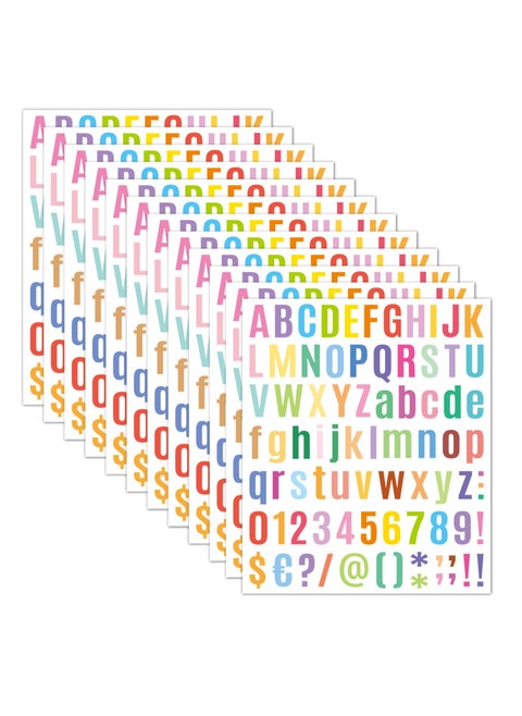 12 Sheets Letter Stickers Colored Waterproof Alphabet Stickers Vinyl Self-Adhesive Sticker Letters for Arts Crafts Sign Mailbox Labels DIY Making