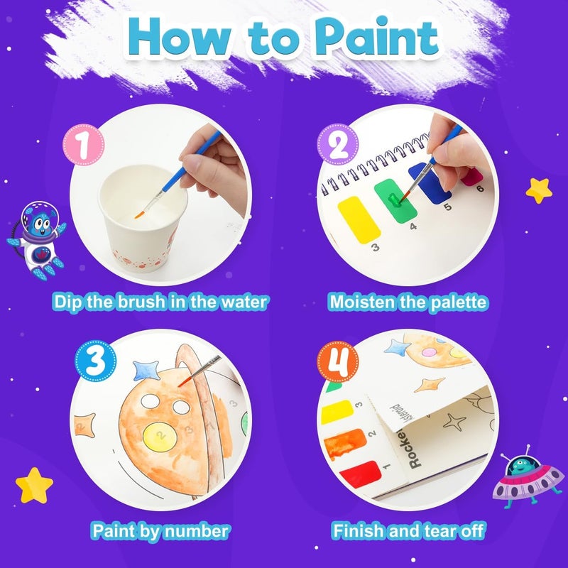 ZMLM Paint with Water Coloring Books for Toddlers - Mess Free Painting Activity for Kids - Arts & Crafts Gift Toy for Boy Girl Ages 4 5 6 7 8 - Birthday Christmas Easter Stocking Stuffers, Space - Image 3