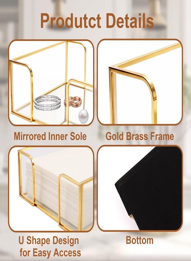 Shonmogar Cocktail Napkin Holder,Gold Square Napkin Holder Fit for 5”x5” Cocktail-Sized Napkins,Glass Napkin Holders for Kitchen Counter Table Party Bar Decor - Image 2