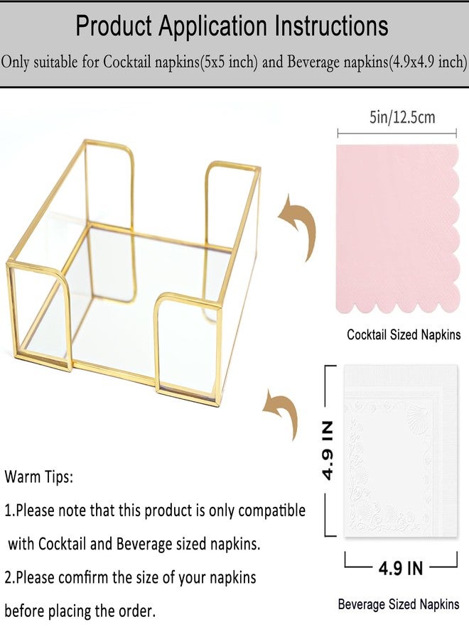 Shonmogar Cocktail Napkin Holder,Gold Square Napkin Holder Fit for 5”x5” Cocktail-Sized Napkins,Glass Napkin Holders for Kitchen Counter Table Party Bar Decor - Image 5