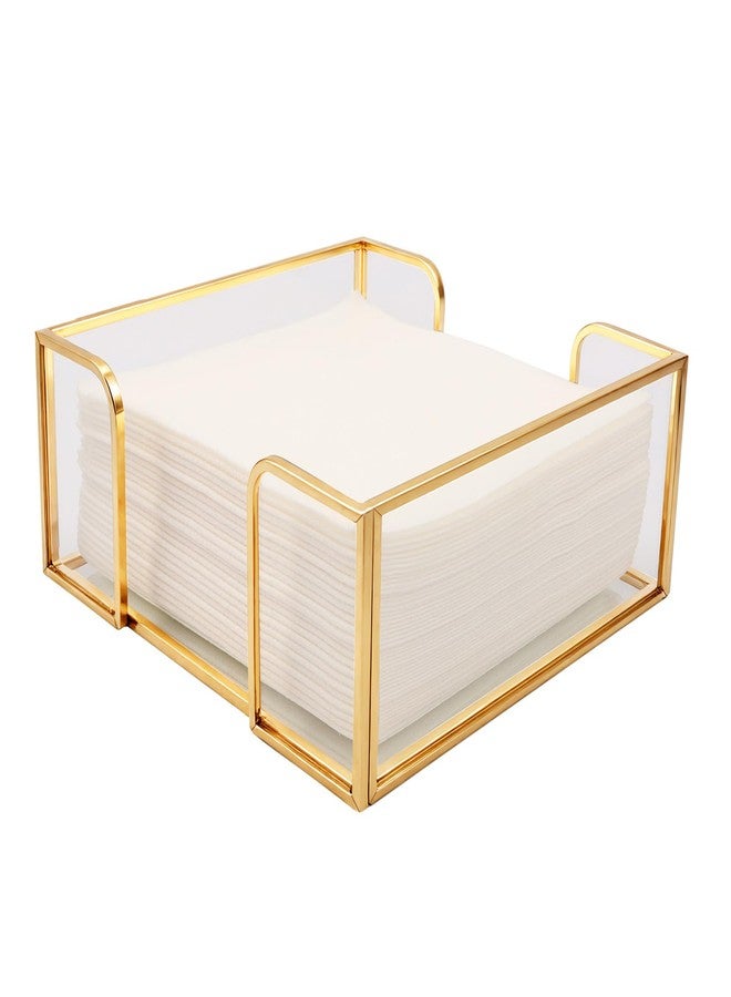 Shonmogar Cocktail Napkin Holder,Gold Square Napkin Holder Fit for 5”x5” Cocktail-Sized Napkins,Glass Napkin Holders for Kitchen Counter Table Party Bar Decor - Image 1