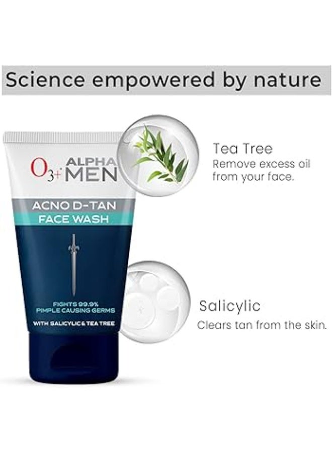 O3+ ALPHA MEN Acno D-TAN Face Wash with Tea Tree 100g for Oily Skin | Detan Face Wash for TAN Removal | Removes Acne and Dirt - Image 3