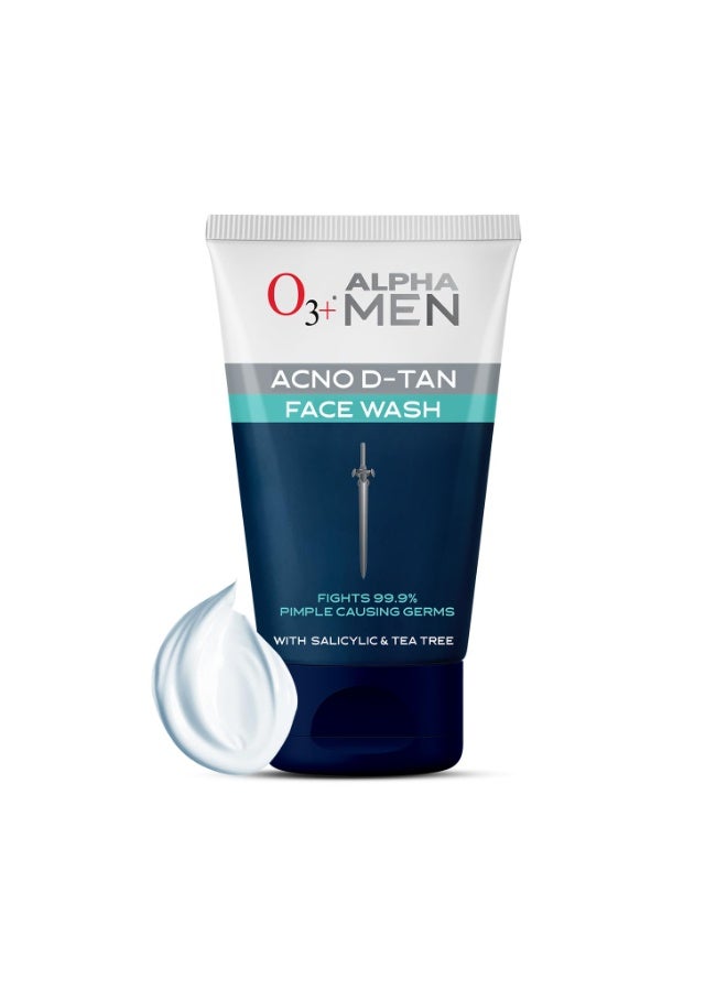 O3+ ALPHA MEN Acno D-TAN Face Wash with Tea Tree 100g for Oily Skin | Detan Face Wash for TAN Removal | Removes Acne and Dirt - Image 1