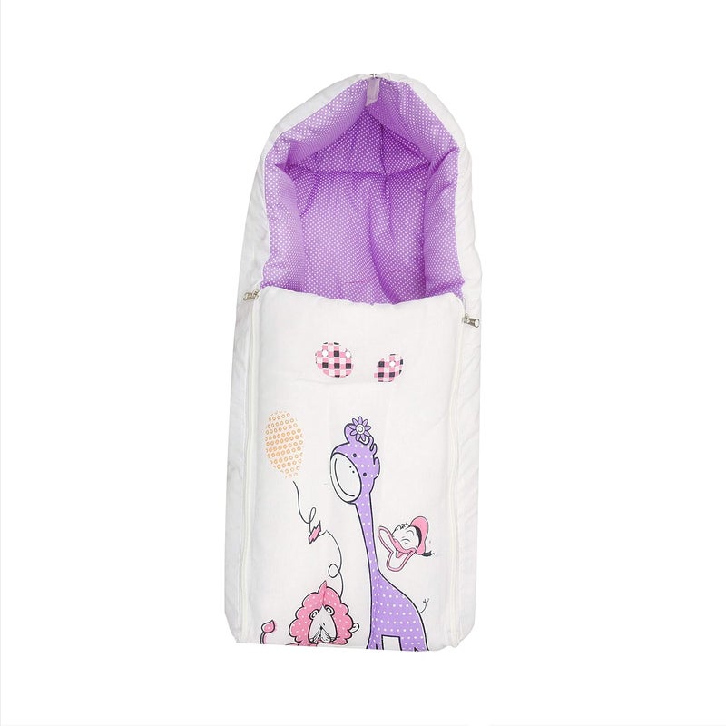 Infantbond New Born Baby Super Soft White Sleeping Bag with Mattress 06 Months Purple Bright Digital - Image 1