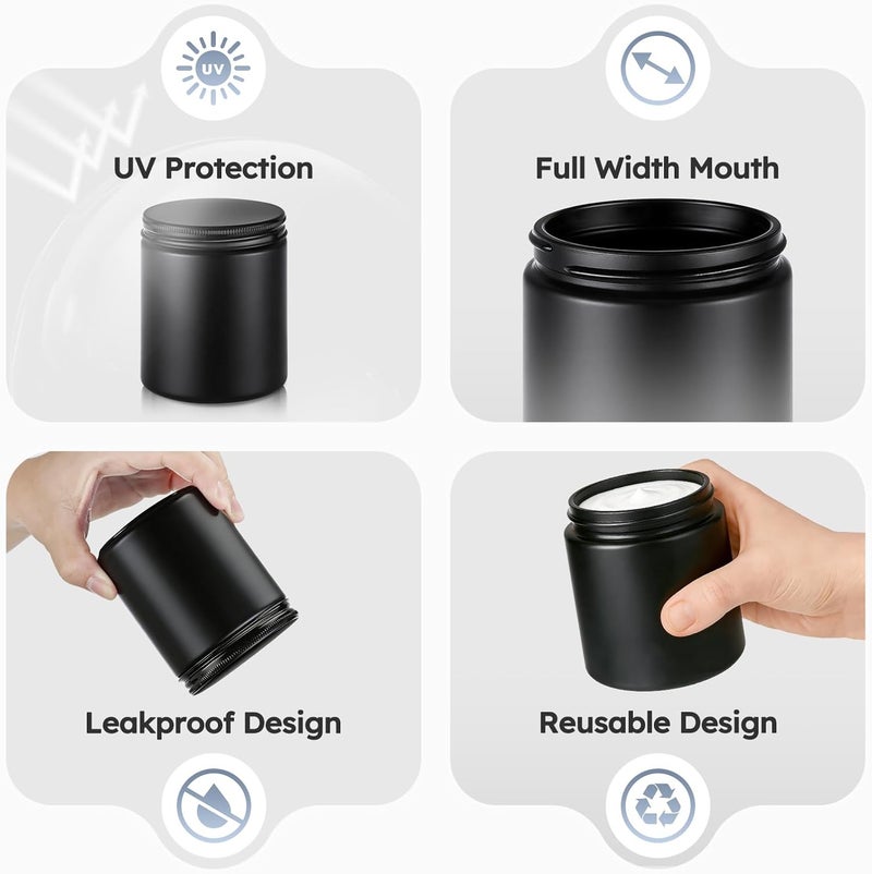 Tecohouse برطمانات زجاجية سوداء 8 أونصة من Tecohouse مع أغطية، 3 عبوات برطمانات شموع مع ملصقات فارغة، 250 جرام فم واسع | حاوية لوشن للعينة، كريم، لوشن، عسل، مسحوق، جيلي | المنزل والجمال - Image 4
