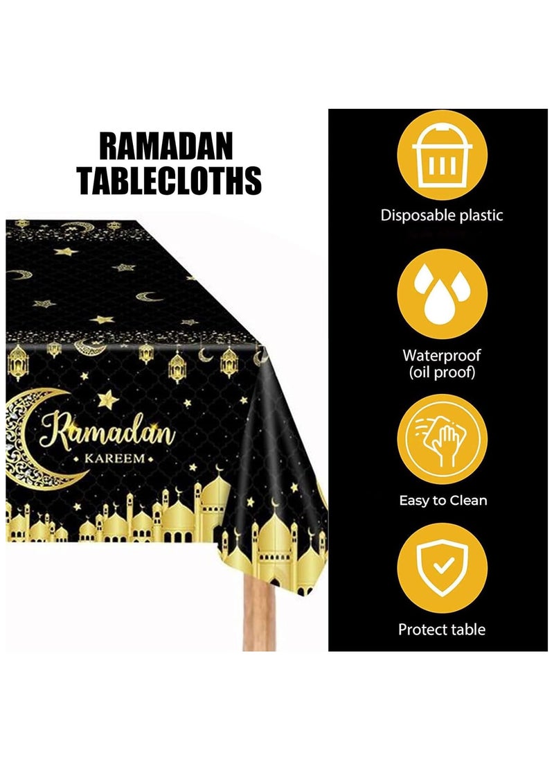 Jorunb - Ramadan Party Table Cloths,Plastic Gold Star Tablecloth,Disposable Tablecloths for Parties, Birthdays, Weddings,Ramadan Table Decoration - Image 1