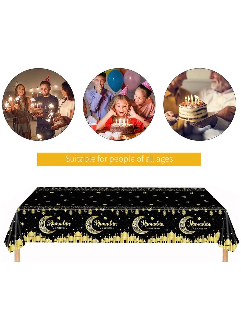 Jorunb - Ramadan Party Table Cloths,Plastic Gold Star Tablecloth,Disposable Tablecloths for Parties, Birthdays, Weddings,Ramadan Table Decoration - Image 1