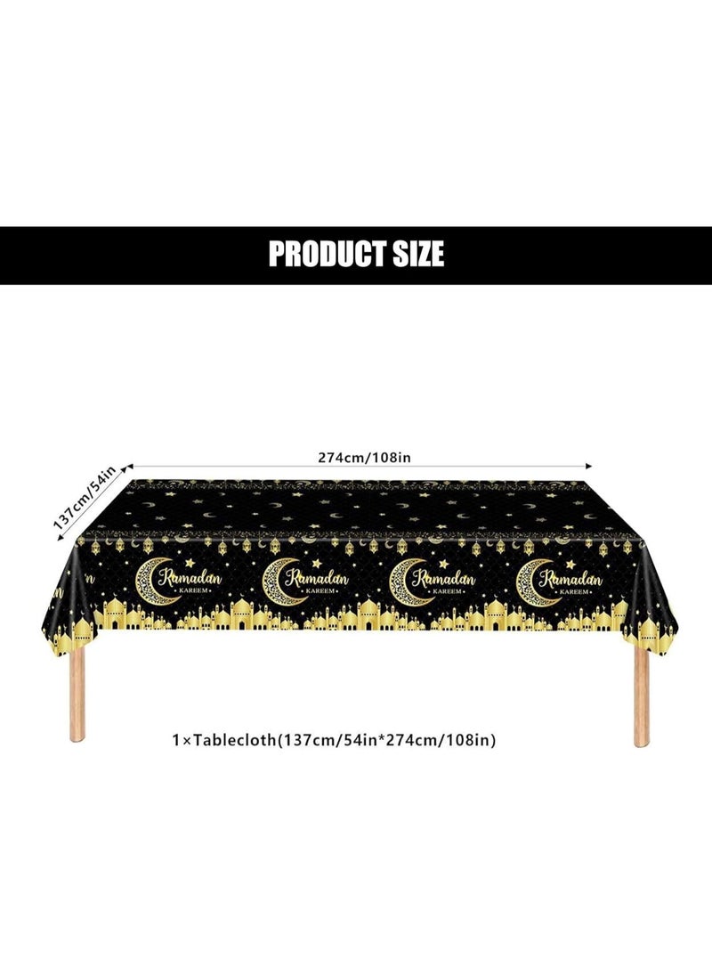 Jorunb - Ramadan Party Table Cloths,Plastic Gold Star Tablecloth,Disposable Tablecloths for Parties, Birthdays, Weddings,Ramadan Table Decoration - Image 1