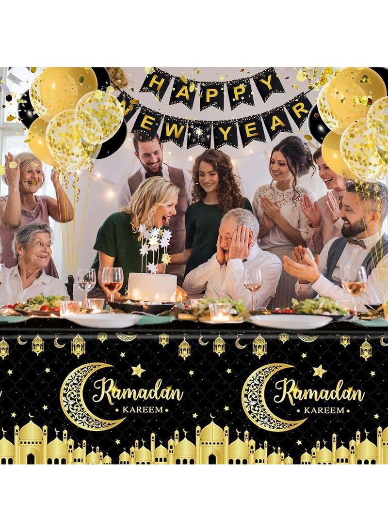 Jorunb - Ramadan Party Table Cloths,Plastic Gold Star Tablecloth,Disposable Tablecloths for Parties, Birthdays, Weddings,Ramadan Table Decoration - Image 1