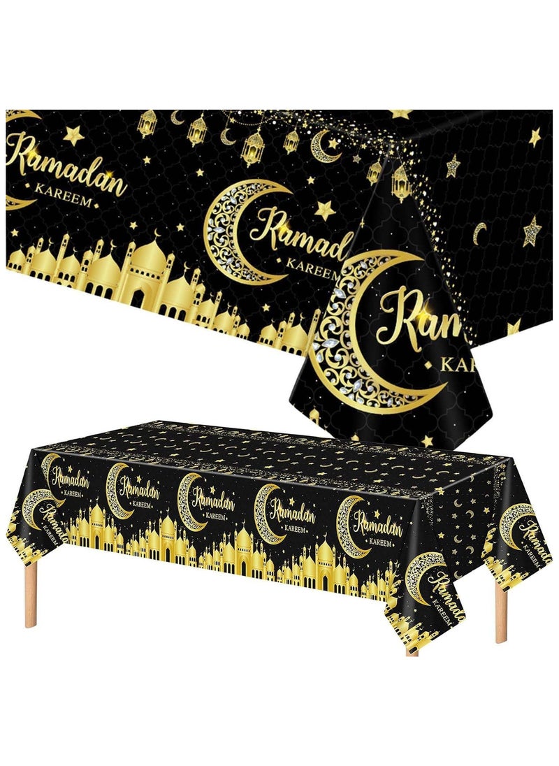 Jorunb - Ramadan Party Table Cloths,Plastic Gold Star Tablecloth,Disposable Tablecloths for Parties, Birthdays, Weddings,Ramadan Table Decoration - Image 1