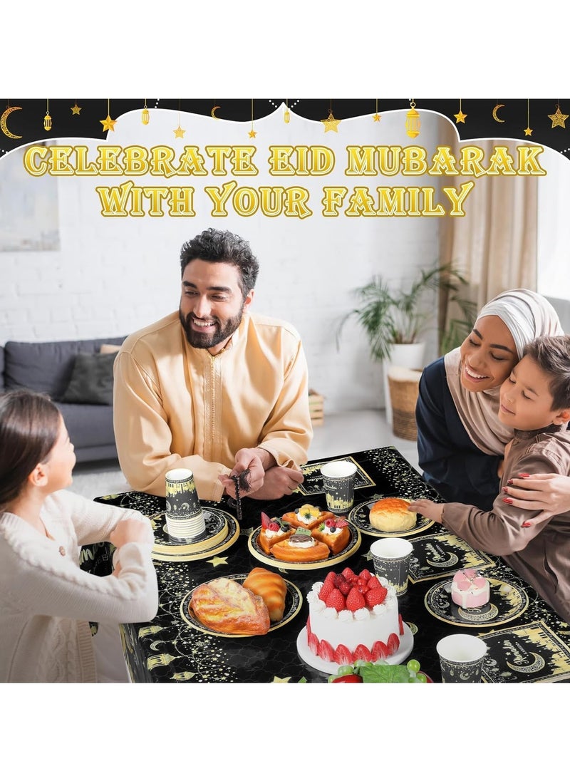Jorunb - Ramadan Party Table Cloths,Plastic Gold Star Tablecloth,Disposable Tablecloths for Parties, Birthdays, Weddings,Ramadan Table Decoration - Image 1