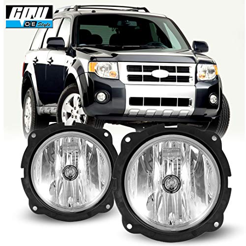 CPW Fog Lights Assembly Fit for Ford Escape 2007 2008 2009 2010 2011 2012, Driver & Passenger Driving Fog Lamps w/PS 12V24W Halogen Bulbs + Wiring + Switch (Black Housing Clear Lens) - Image 1