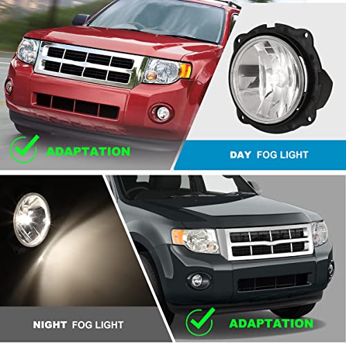 CPW Fog Lights Assembly Fit for Ford Escape 2007 2008 2009 2010 2011 2012, Driver & Passenger Driving Fog Lamps w/PS 12V24W Halogen Bulbs + Wiring + Switch (Black Housing Clear Lens) - Image 4