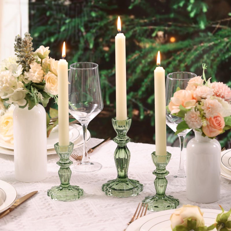 Simeitol Green Candlestick Holders Set of 6, Taper Candle Holders, 4.3" H & 6.3" H Glass Candle Holder for Candlesticks & Pillar Candles, Candle Holder for Wedding and Dining Table Decor - Image 5