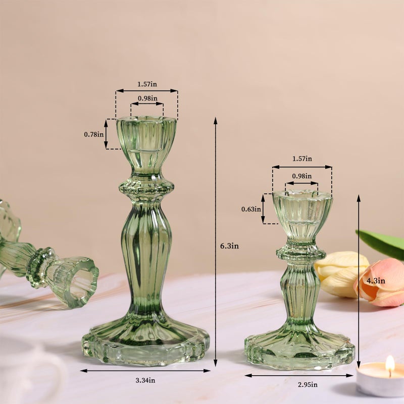 Simeitol Green Candlestick Holders Set of 6, Taper Candle Holders, 4.3" H & 6.3" H Glass Candle Holder for Candlesticks & Pillar Candles, Candle Holder for Wedding and Dining Table Decor - Image 4