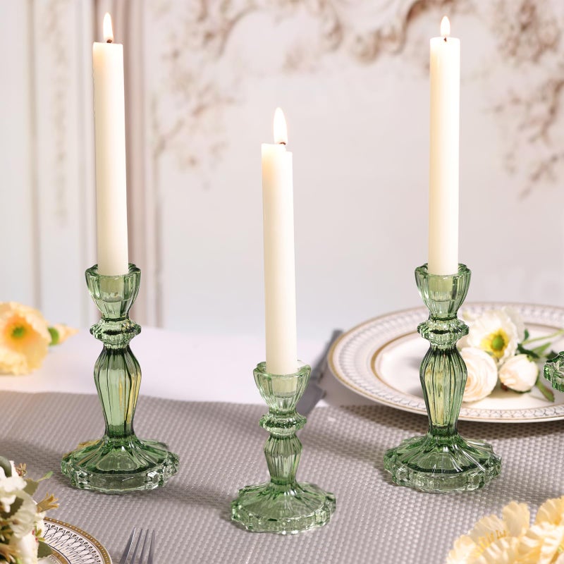 Simeitol Green Candlestick Holders Set of 6, Taper Candle Holders, 4.3" H & 6.3" H Glass Candle Holder for Candlesticks & Pillar Candles, Candle Holder for Wedding and Dining Table Decor - Image 2