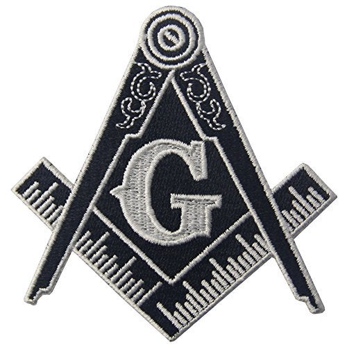 Rocking Planet Masonic Logo Emblem Embroidered Freemason Iron On Sew On Patch White Black - Image 1