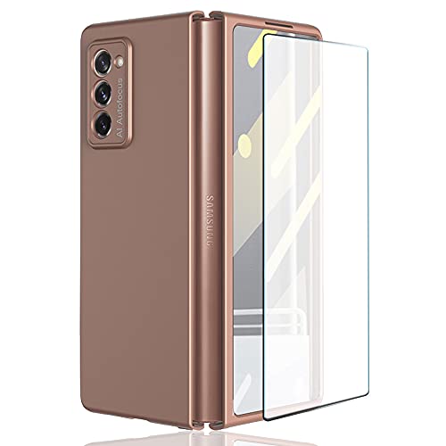 TOPSEM Case for Samsung Galaxy Z Fold 2 5G,Case with Glass Tempered Film,Ultra-Thin Anti-Knock Combination Film Hard Matte Cover (Rose Gold)