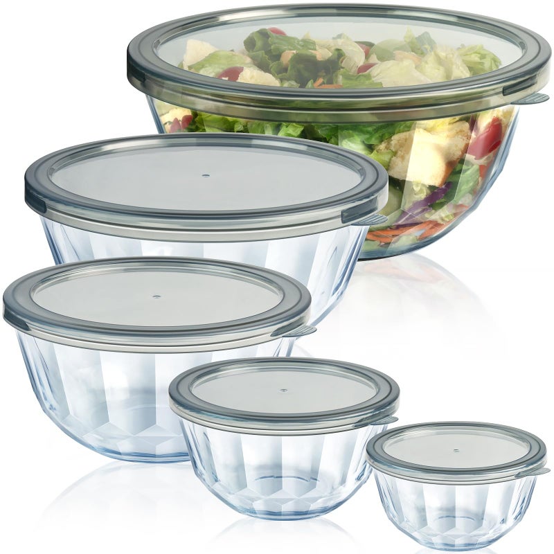 Freshmage Mixing Bowls with Airtight Lids Sets, 5 Packs Thick Glass Nesting Bowls for Kitchen Baking, Meal Prepping, Bpa Free, Dishwasher Safe, 0.5/0.8/1.6/2.7/4.4 Qt - Image 1