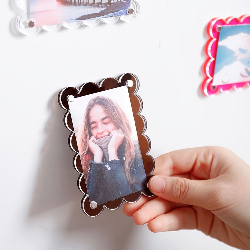 3 Inch Round Transparent Pink Acrylic Magnetic Photo Frame With Lace Design For Refrigerator Office Home Decorative Christmas Birthday Gift - Image 3