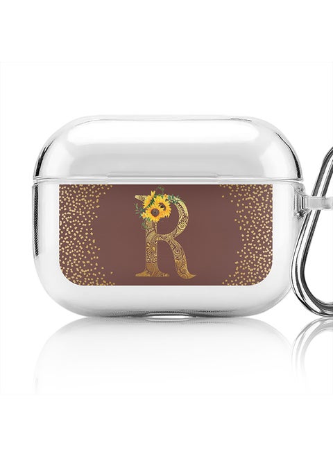 Classic Clear printed Case for Apple AirPods Pro 2nd Generation Thin Transparent Cover - Custom Monogram Initial Letter Mandala Floral Pattern Alphabet - R (Brown )